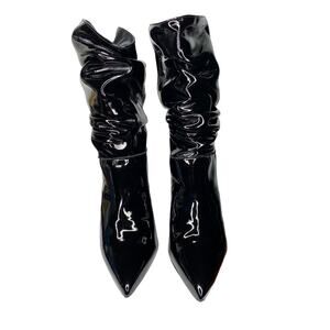 Schutz Boot Ashlee Women's Black Leather Pointed Toe Slouchy Stiletto Heel 6.5